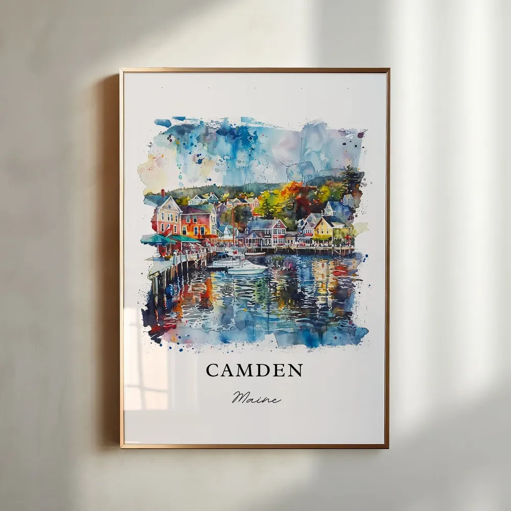 Camden Maine Travel Poster, Penobscot Bay Watercolor