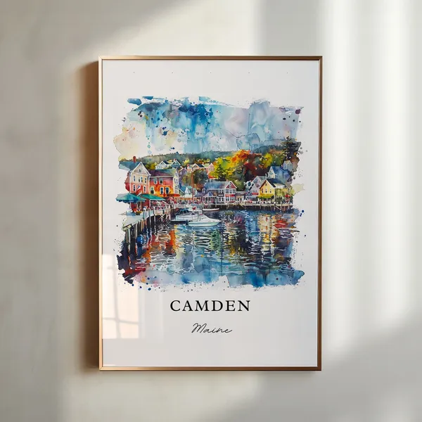 Camden Maine Travel Poster, Penobscot Bay Watercolor
