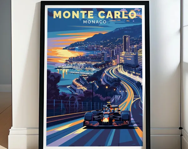 Monte Carlo Travel Poster, Grand Prix Racing Style