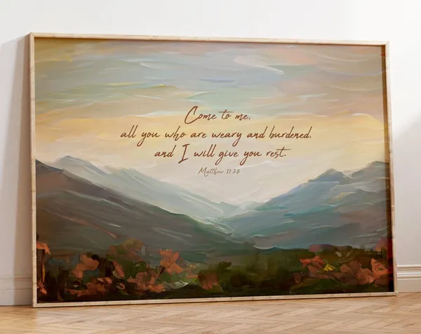 Matthew 11:28 Scripture Art Print, Comforting Verse