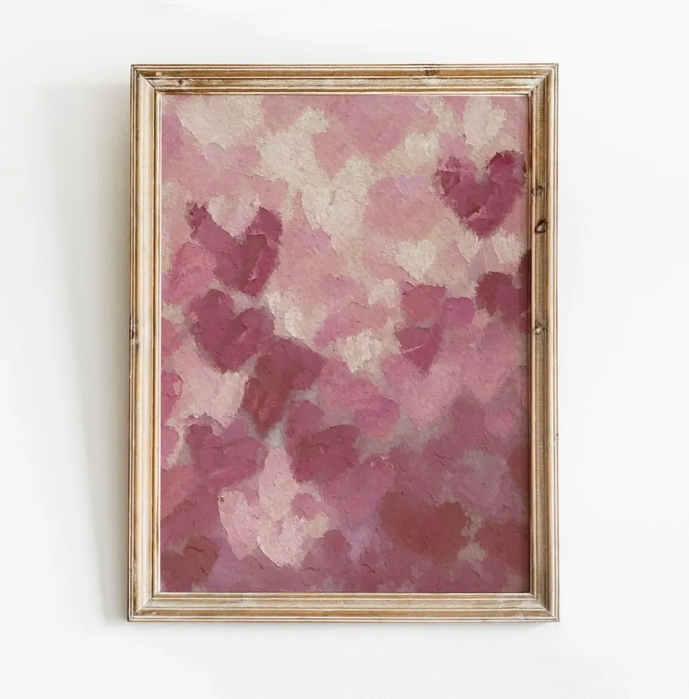 Abstract Hearts Print, Muted Pink Wall Art
