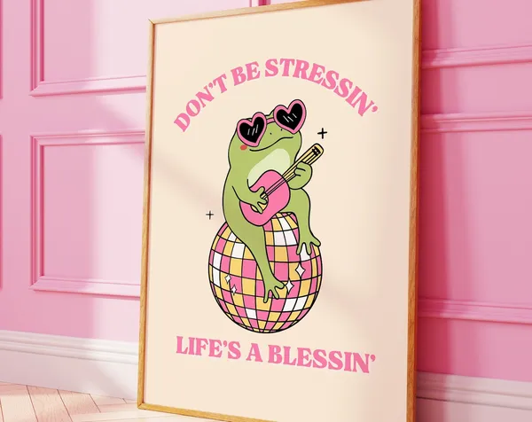 Trendy Frog Illustration, Pink Wall Art Print