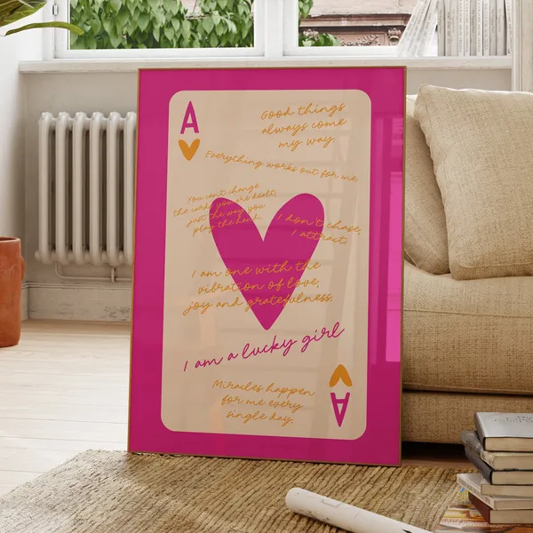 Ace Of Hearts Card Poster, Retro Bar Cart Decor