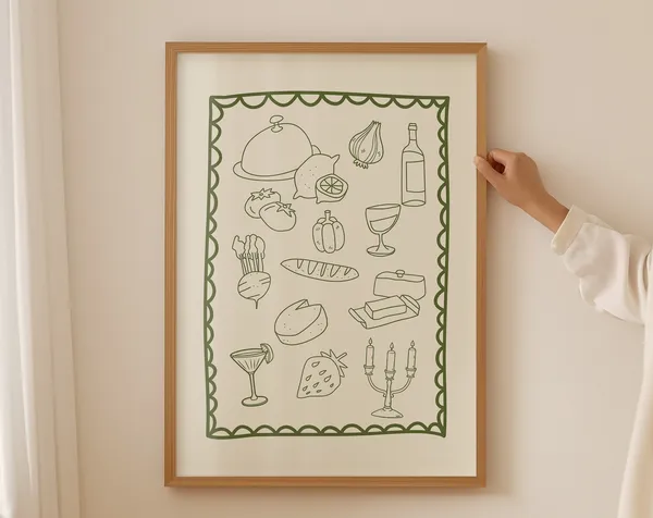 Dinner Party Vintage Food Poster, Retro Kitchen Decor