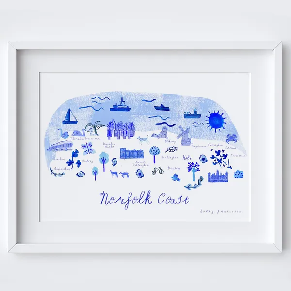 Norfolk Coast Map Travel Poster, Coastal Art