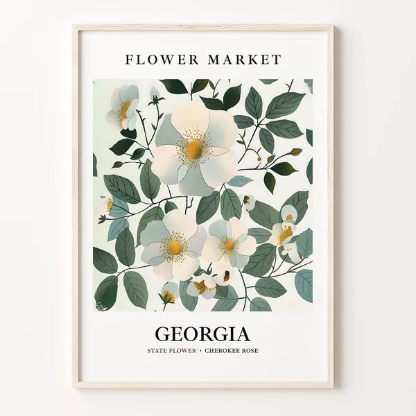 Georgia Cherokee Rose 1960s Botanical Art Print