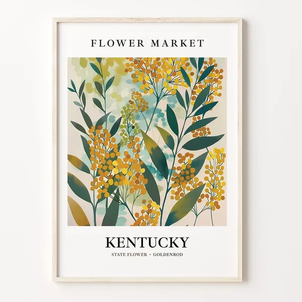 Kentucky State Flower Goldenrod, Neutral Botanical Art Print
