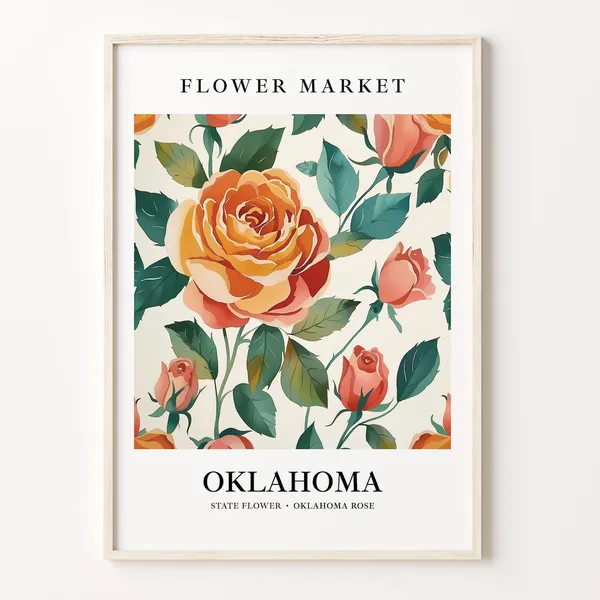 Oklahoma State Flower Art Print, 1960s Botanical