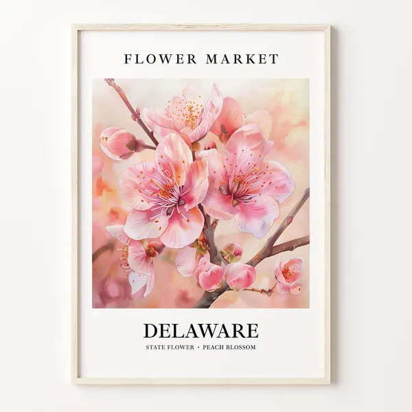 Delaware State Flower Peach Blossom, Botanical Art Print