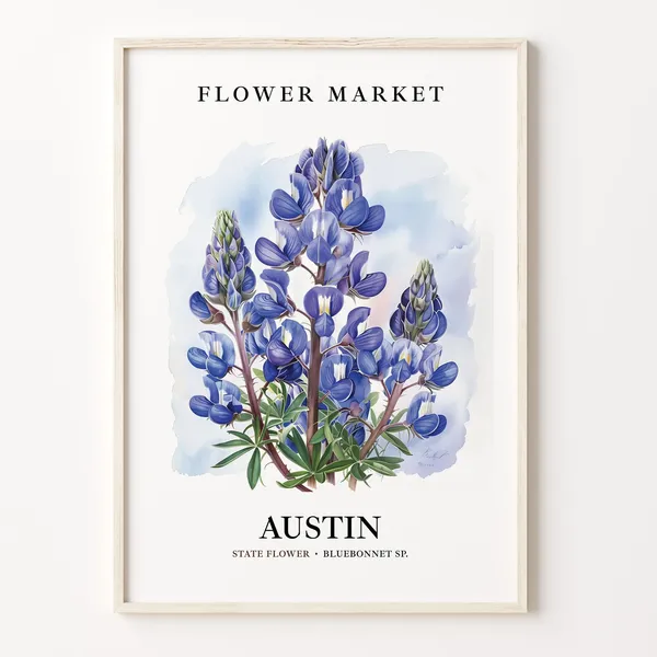 Austin Texas Wildflower Market Art Print, Botanical Pastel