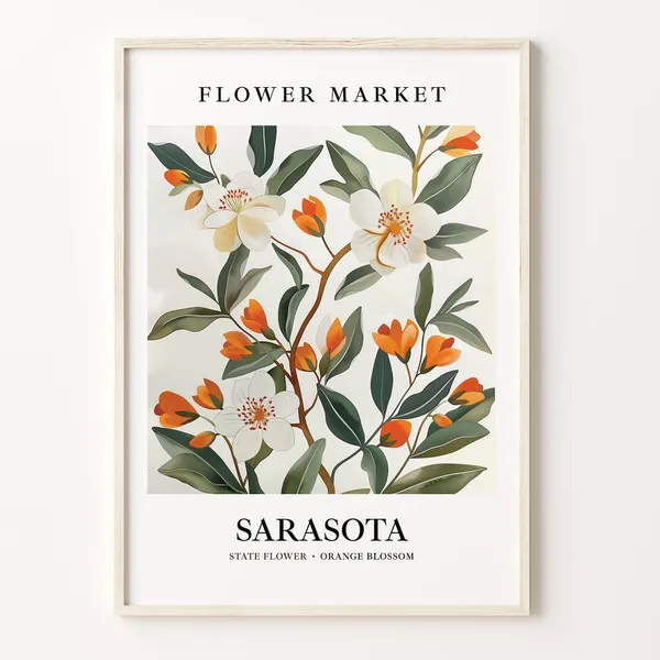 Sarasota Florida Flower Market Art Print, Botanical Decor