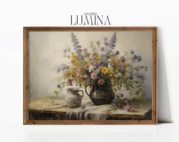 Wildflowers in Antique Pot, Victorian Floral Art Print