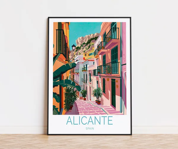 Alicante Spain Travel Poster, Place Wall Art Print