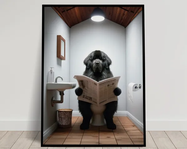 Black Newfoundland Reading Newspaper Bathroom Poster