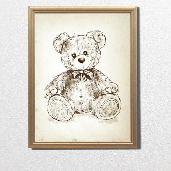 Vintage Teddy Bear Sketch, Nursery Room Art Print