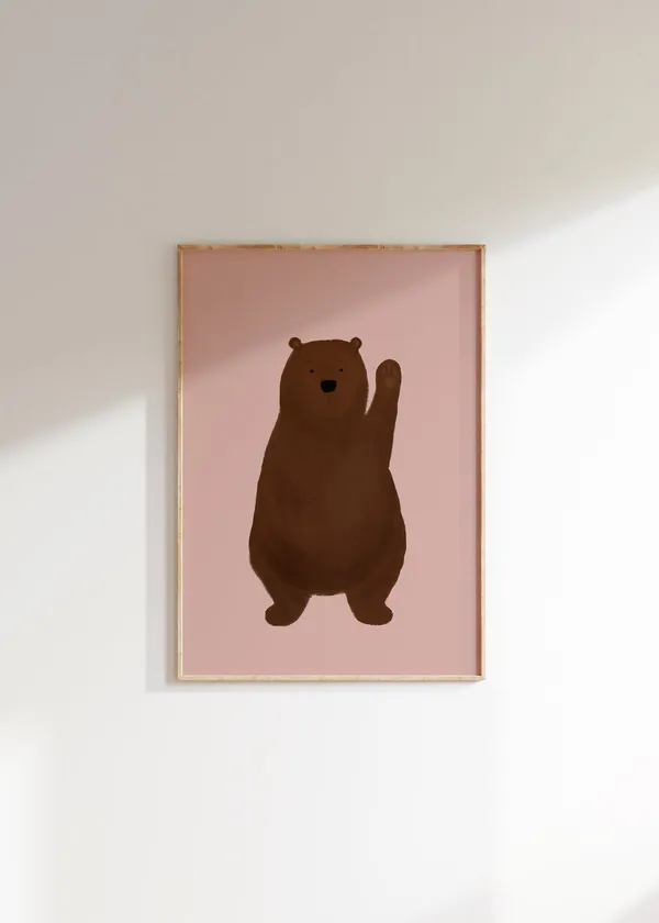 Pale Pink Nursery Bear Art Print, Woodland Decor