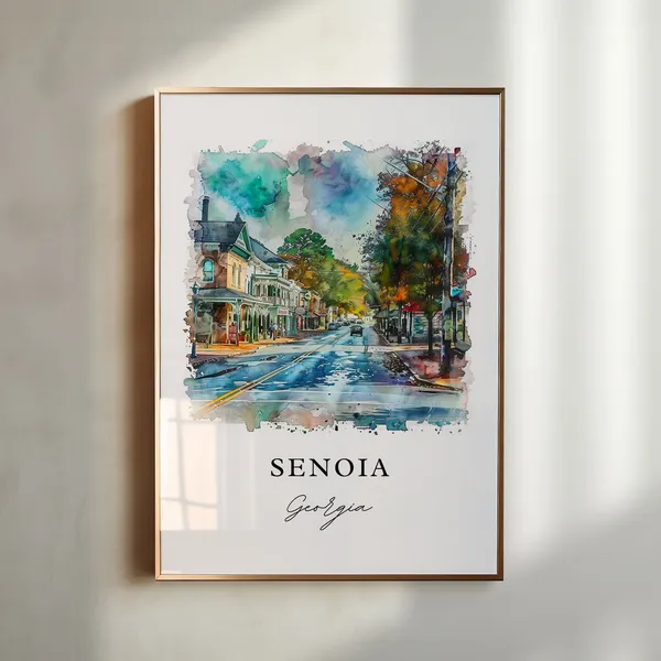 Senoia Georgia Watercolor Travel Poster, Georgia