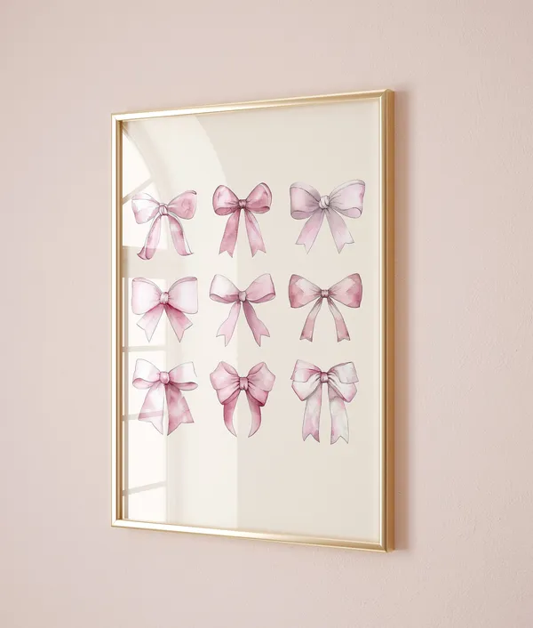 Pink Bows Nursery Art Print, Grandmillennial Coquette