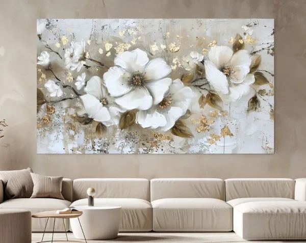 Abstract White Flowers Painting Art Print, Floral Decor