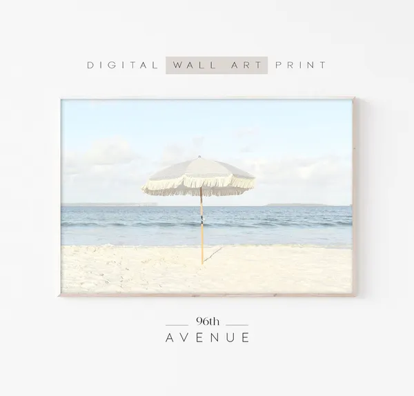 Beach Umbrella Coastal Poster, Wall Art Print