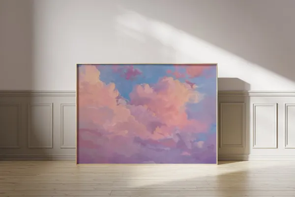 Pastel Pink Clouds Painting Summer Sky Art Print