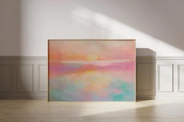 Pastel Sunset Lake Landscape Art Print, Summer Decor