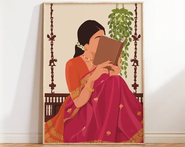 Indian Woman Reading - Boho Art