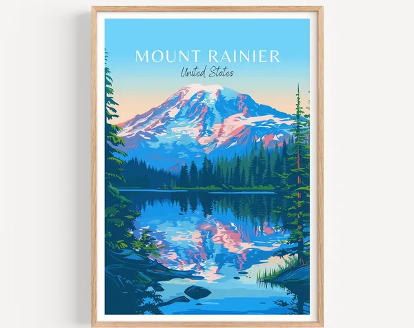 Mount Rainier Travel Poster, Washington Art Print
