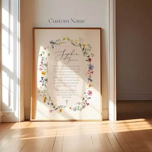 Personalised Wildflower Baptism Art Print