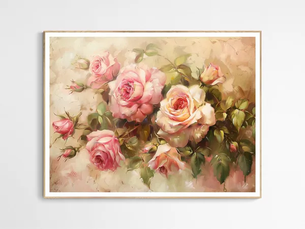Elegant Vintage Roses Art Print, Botanical Floral Decor