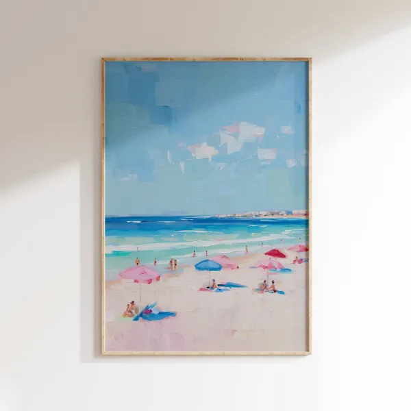 Tiny People In Beach Art Print, Minimalist Poster