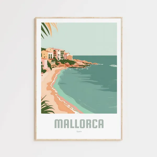 Mallorca Vintage Travel Poster, Spain Vacation Print