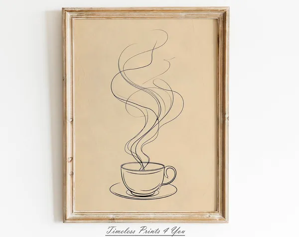 Coffee Line Art Print, Vintage Antique Cup
