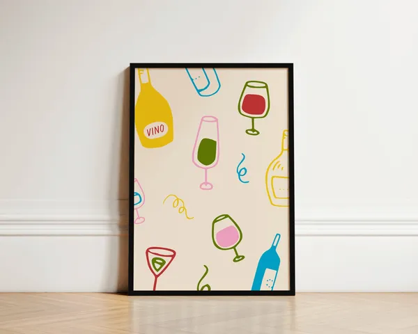Multicolored Wine Kitchen Poster, Handdrawn Style