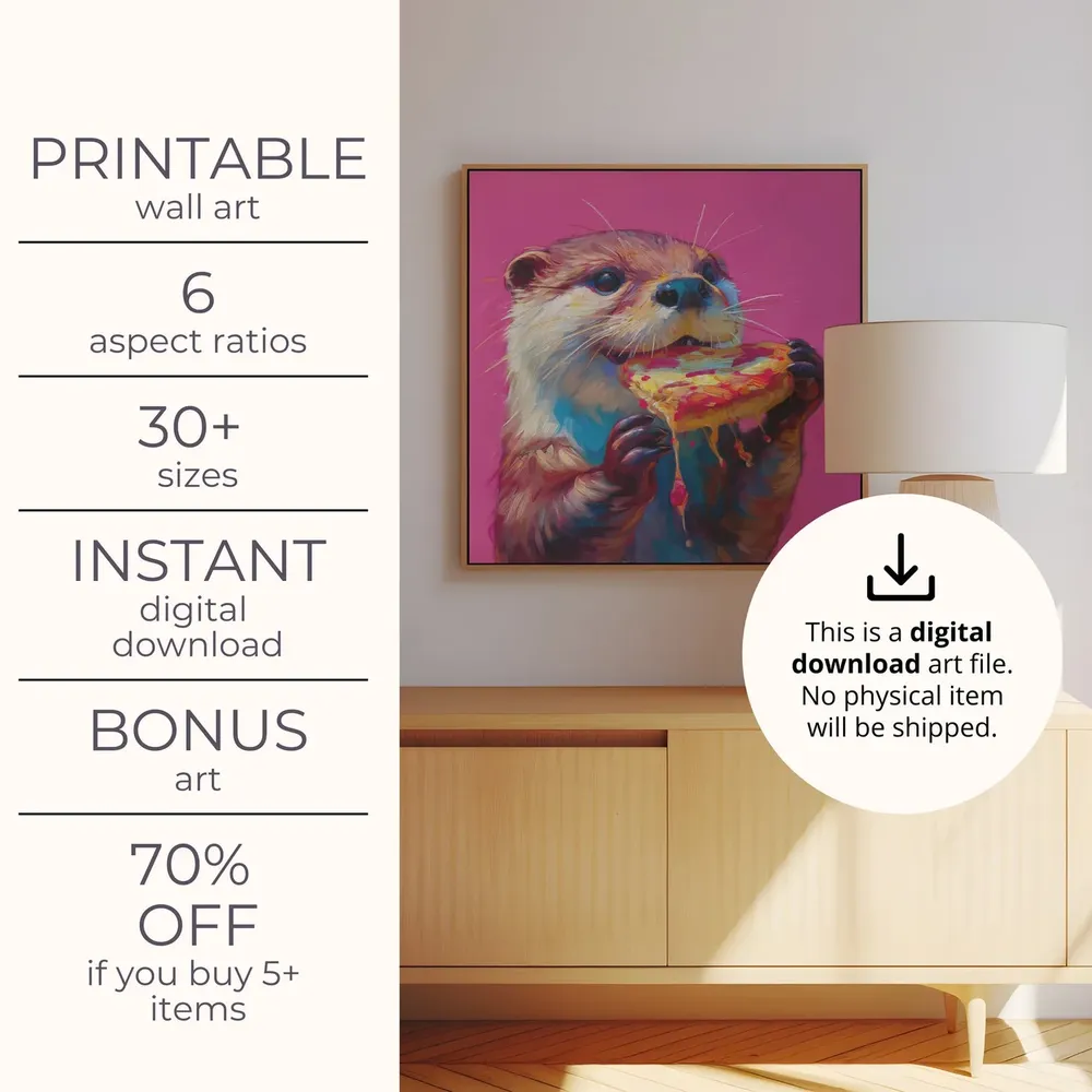 Cute Otter Eating Pizza, Maximalist Food Poster - Image 4