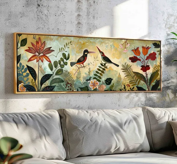 Vintage Botanical Flowers, Panoramic Wall Art Print