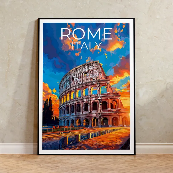 Colosseum Travel Poster, Rome Landmark Wall Art Print