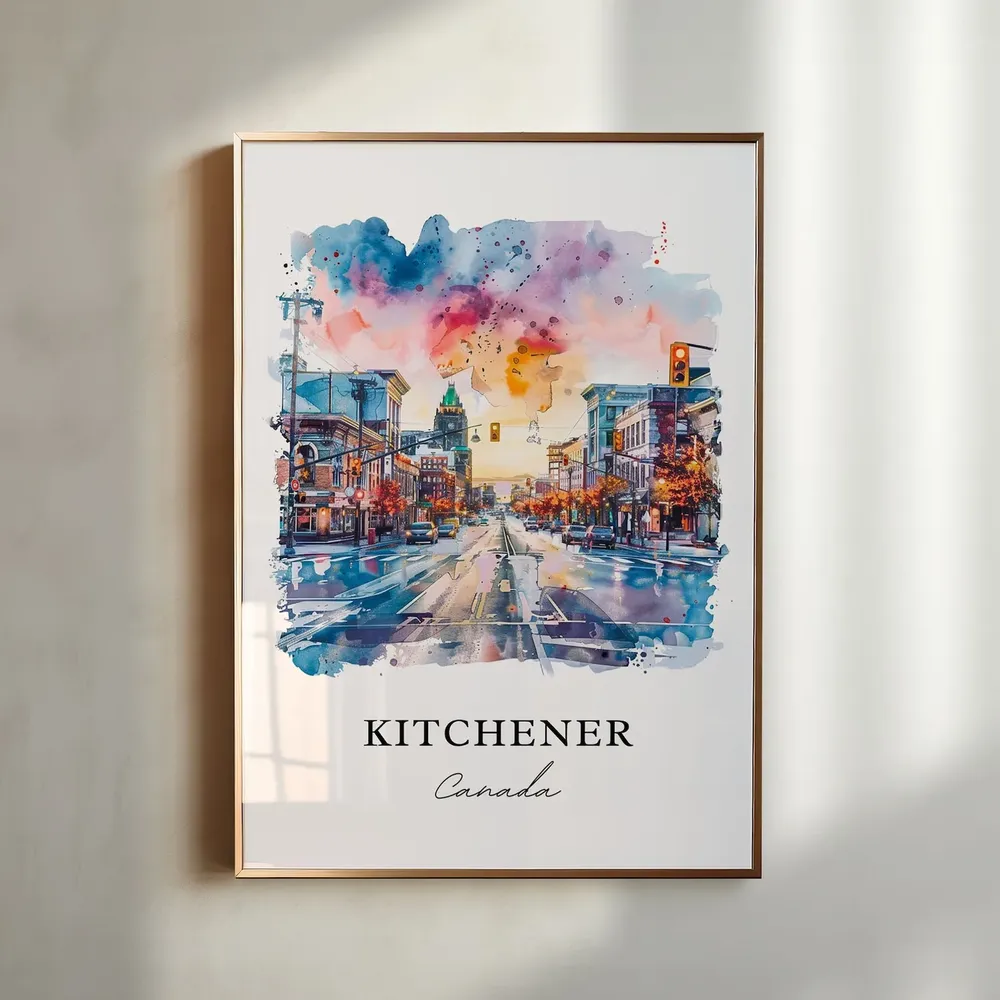 Kitchener Ontario Travel Poster, Watercolor Art Print