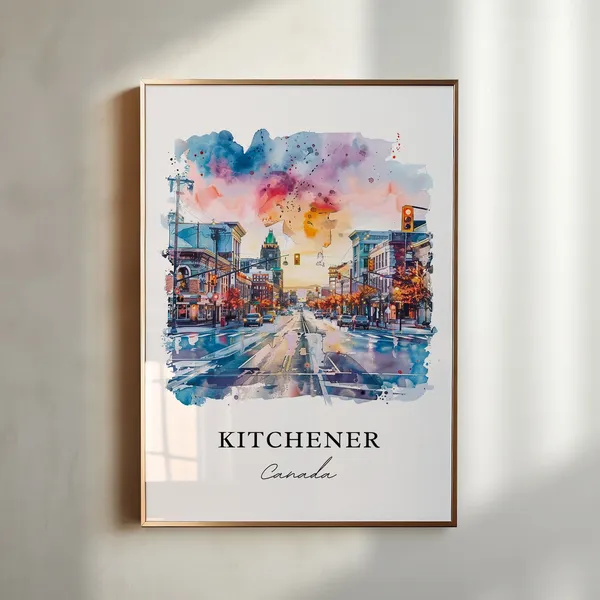 Kitchener Ontario Travel Poster, Watercolor Art Print