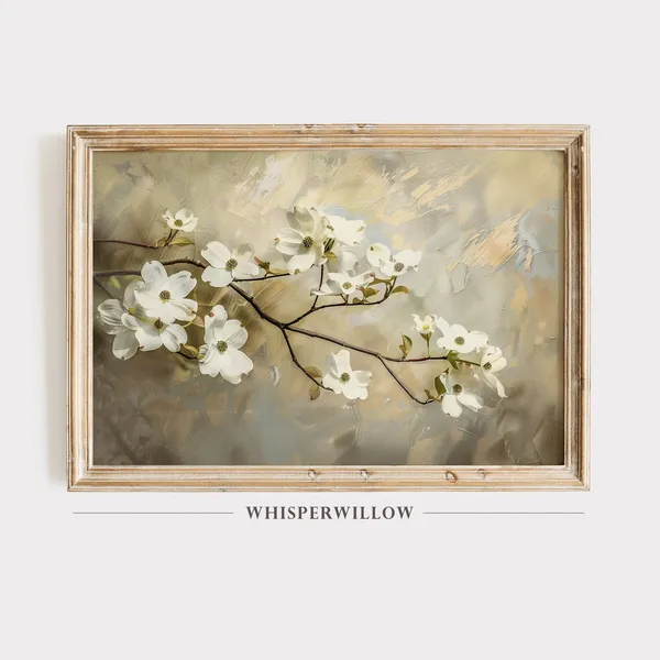 Dogwood Blossoming Branch Vintage Painting Art Print