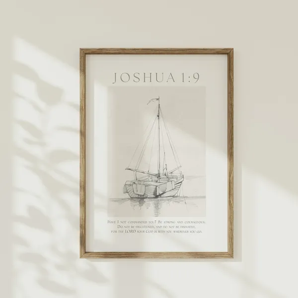 Joshua 19 Vintage Sailboat Art Print, Neutral Coastal