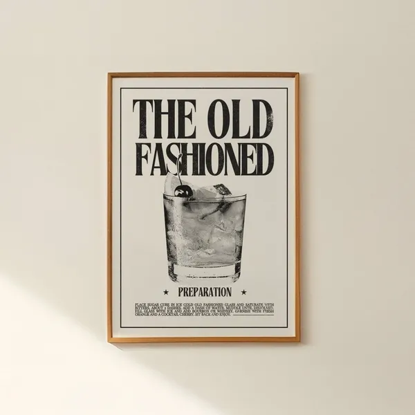 Old Fashioned Retro Bar Cart Cocktail Art Print