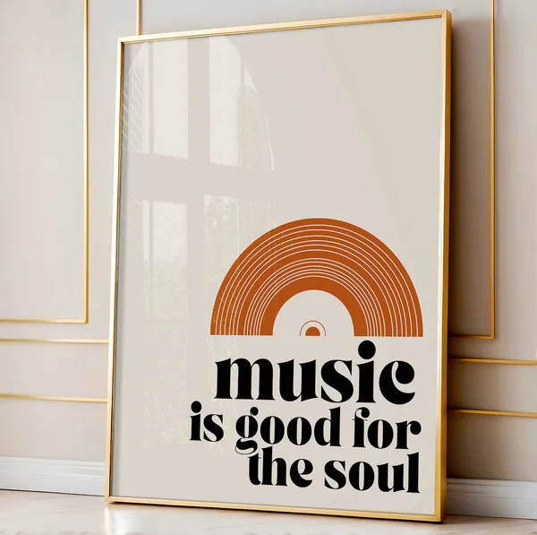Music Quote Typography Print, Retro Music Poster