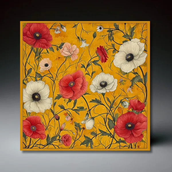 Poppies On Yellow Ceramic Tile Wall Art Print
