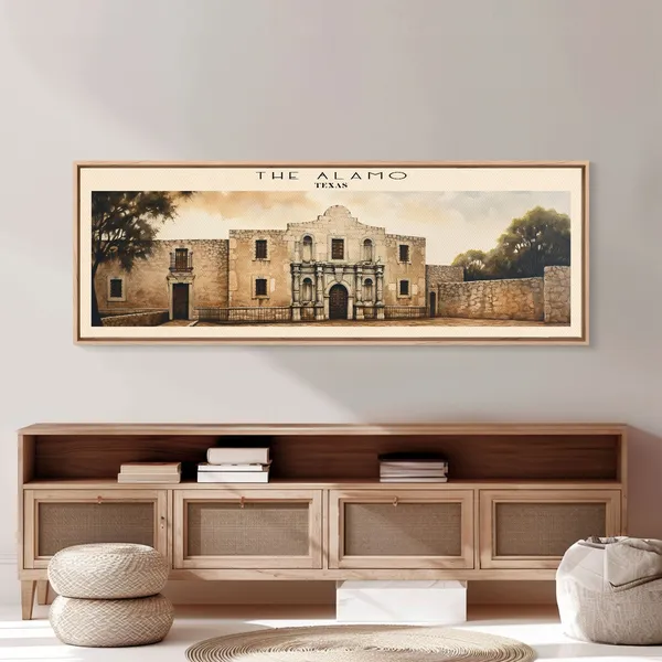The Alamo Retro Travel Poster, Panoramic Home Decor