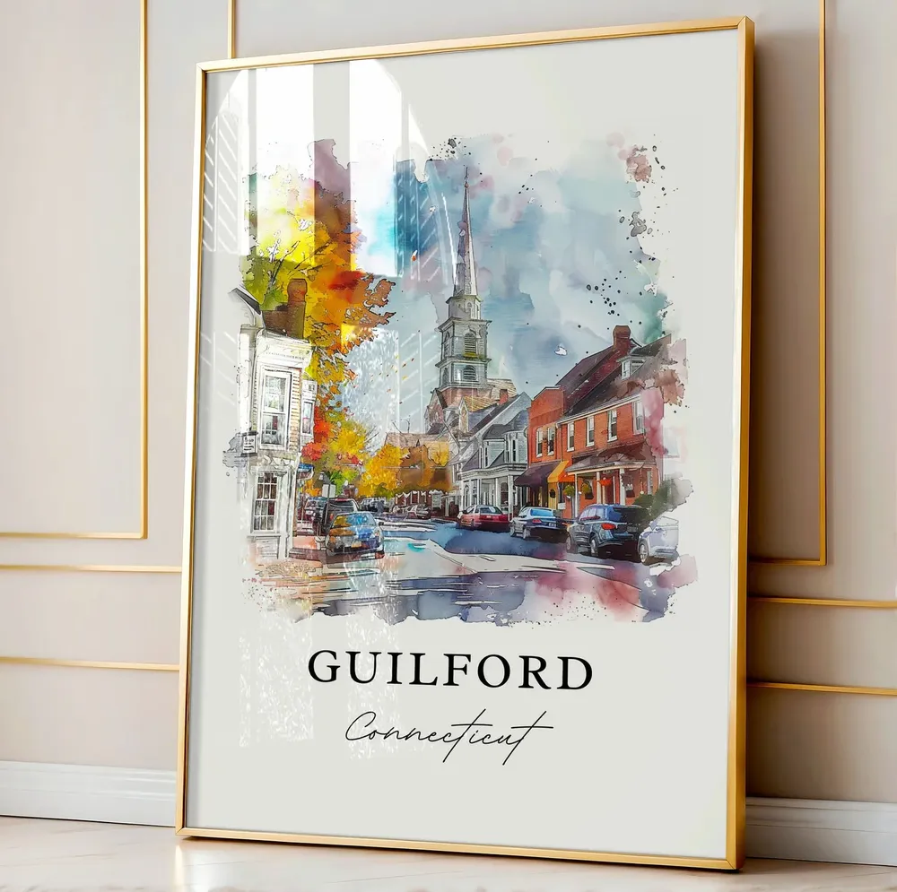 Guilford Ct Watercolor Travel Poster, Connecticut - Image 4