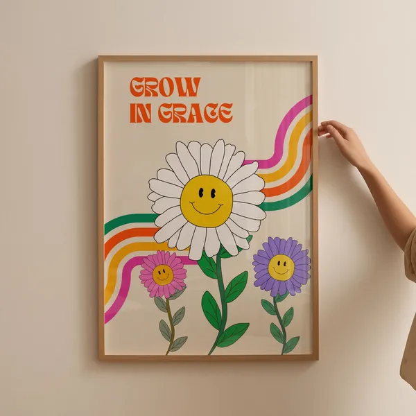 Retro Christian Grow In Grace Scripture Wall Print