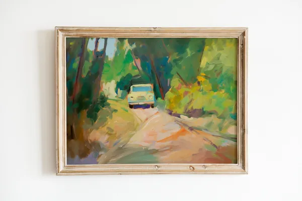 Retro Car Print, Green Summer Lake House Decor