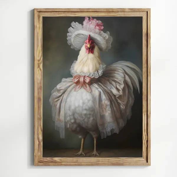 Victorian Chicken Halloween Art Print, Cottagecore