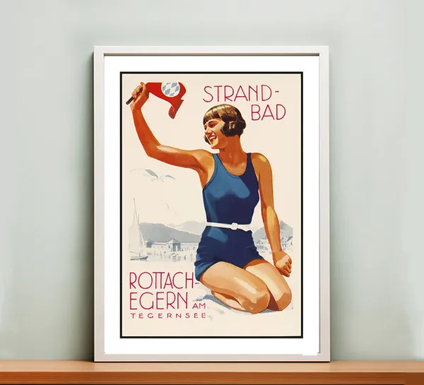 Strandbad Rottach-Egern Am Tegernsee Vintage Travel Poster